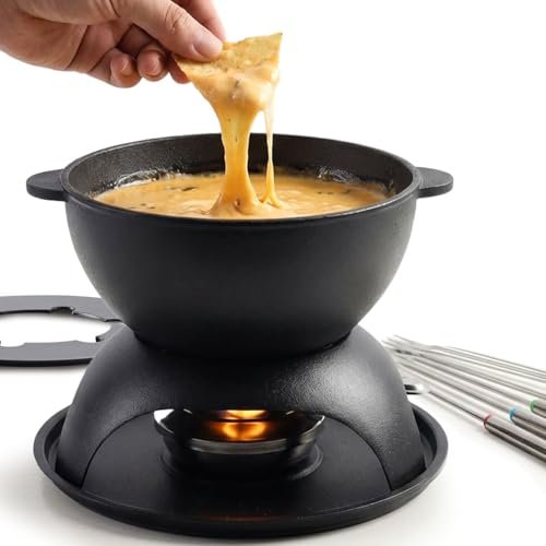 Artestia Cast Iron Cheese Fondue Pot Set, Chocolate &...