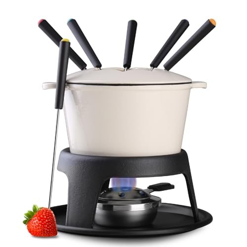 Artestia Cast Iron Fondue Pot Set for Cheese Chocolate Meat