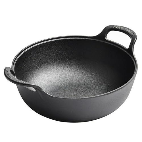 VONOTO 9 inch Cast Iron Wok with Handles Grilling Pan