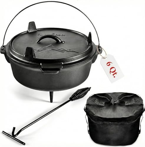 Uno Casa 6Qt Cast Iron Camping Dutch Oven