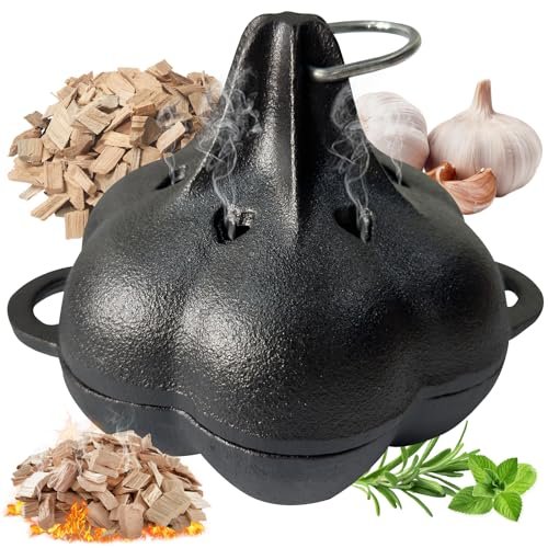 BOLVOUD Cast Iron Smoker Roaster & Garlic Roaster Box