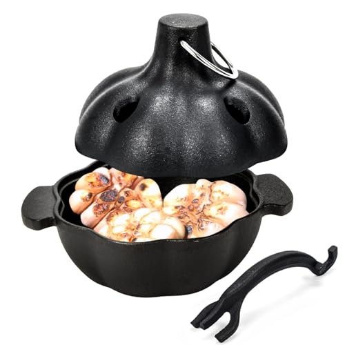 IPROUDER Cast Iron Garlic Roaster with Handle, Oven Grill...