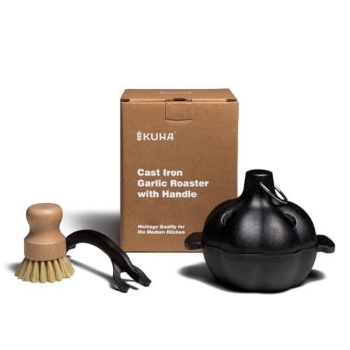 KUHA Cast Iron Garlic Roaster | Pre-Seasoned Cooker for...