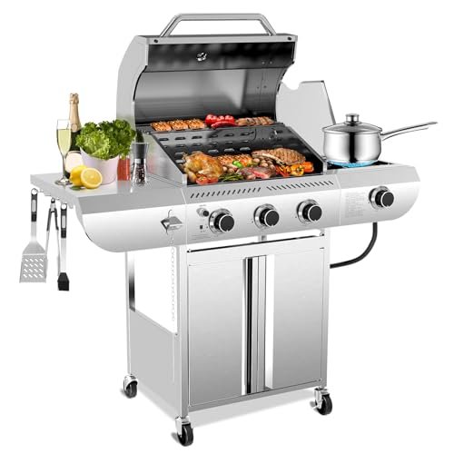 34,000 BTU 3-Burner Propane Gas Grill with Stainless Steel...