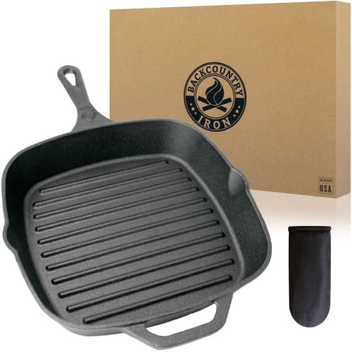 Backcountry Iron 12 Inch Square Grill Pan Pre-Seasoned Cast...
