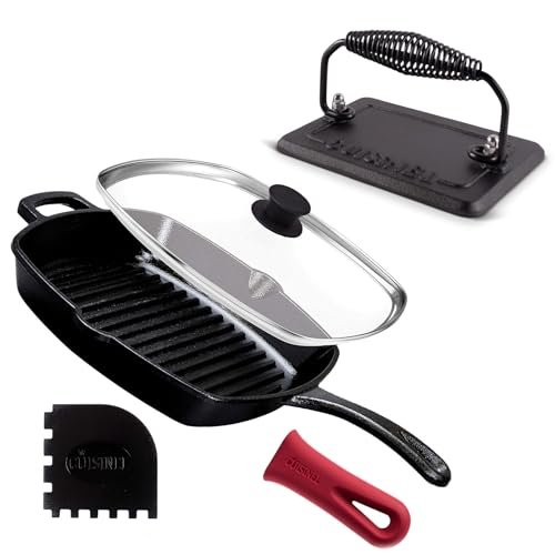 Cuisinel Cast Iron Grill Pan + Rectangular Press Set 10.5