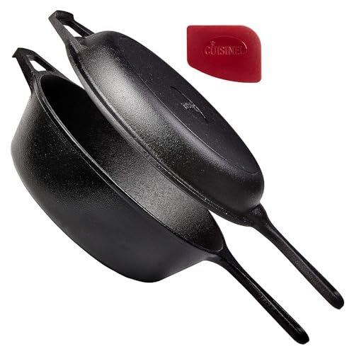 Cuisinel Cast Iron Skillet + Lid - Pre-Seasoned 3-Qt Dutch