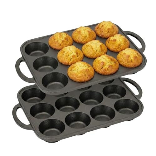 Flavehc 2pack Cast Iron Muffin Pans for 12-Cup Baking