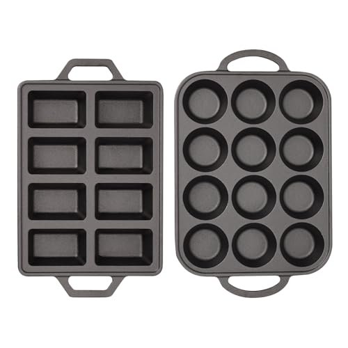 Flavehc Cast Iron Muffin Pans 12 Cup Pre-Seasoned Mini Loaf