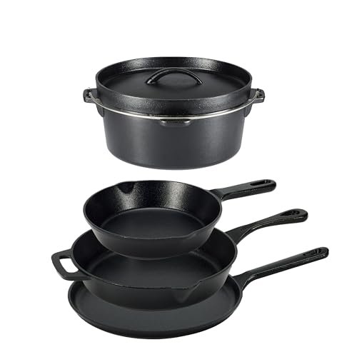 Amazon Basics Pre-Seasoned Cast Iron 5-Piece Cookware, Oven...