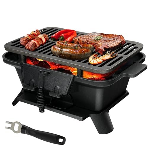 Giantex Portable Hibachi Grill, Double-sided Cast Iron Grill