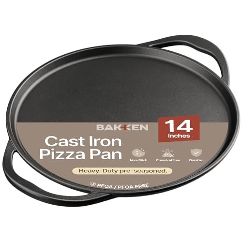 Bakken Cast Iron Pizza Pan 14 Inch, Pre-Seasoned Nonstick