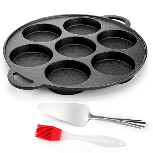 Hiceeden Cast Iron Muffin Pan, 7 Impressions with Handle