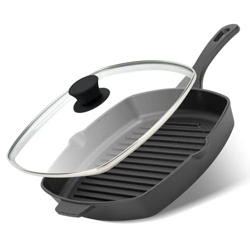 Northriver Casting 10.5 Inch Cast Iron Square Grill Pan Lid