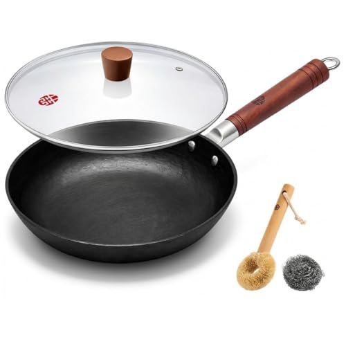 WANGYUANJI 11 Inch Cast Iron Skillet with Glass Lid