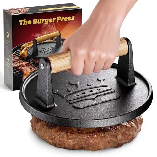 Smash Burger Press 6.5”,Cast Iron Flat Round Nonstick...