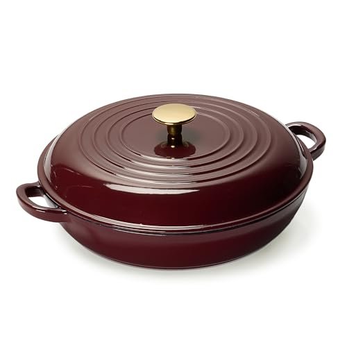 CAROTE 3.4QT Enameled Cast Iron Braiser Pan, Fig Dutch Oven
