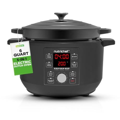 Nutrichef 6 Quart Electric Dutch Oven | 5-in-1 Enamel Pot