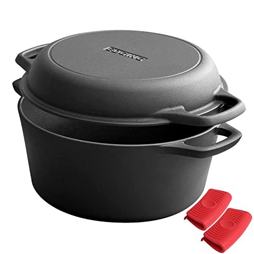 EDGING CASTING 2-in-1 Pre-Seasoned Cast Iron Dutch Oven...