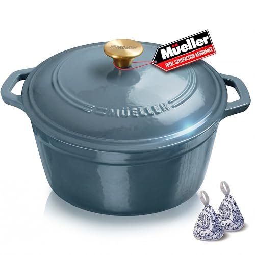 MUELLER HOME 6 Quart Enameled Cast Iron Dutch Oven Blue
