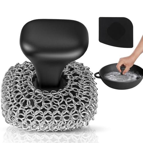 Purgreat Cast Iron Scrubber | Dish Scrub Chainmail Pan...
