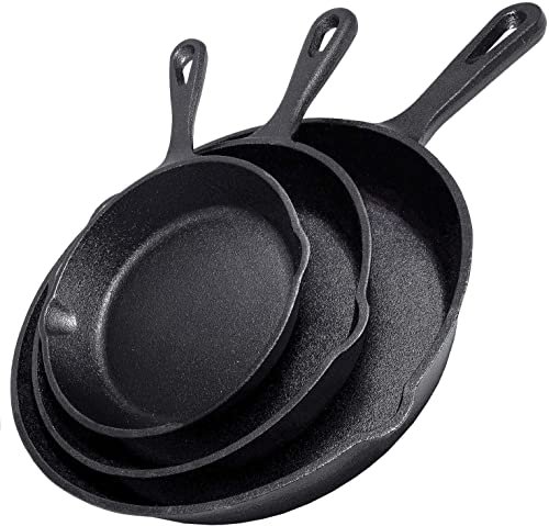 Simple Chef Cast Iron Skillet 3-Piece Set Pre-Seasoned...