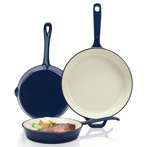 Hisencn Enameled Cast Iron Skillet Set - 3pc PFAS Free