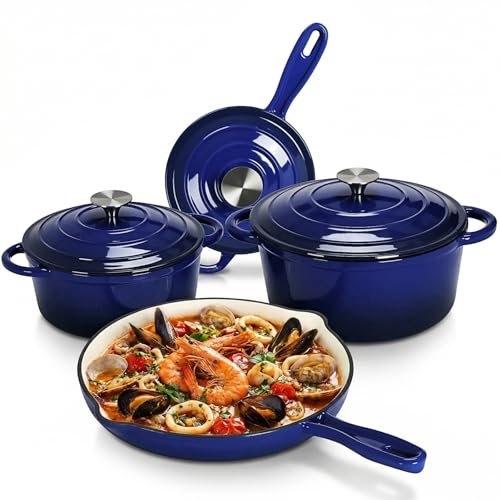 LIFERUN Nonstick Enameled Cast Iron Cookware Set,...