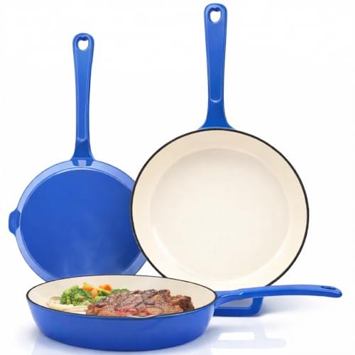 Hisencn Enameled Cast Iron Skillet - Ceramic Coated Set