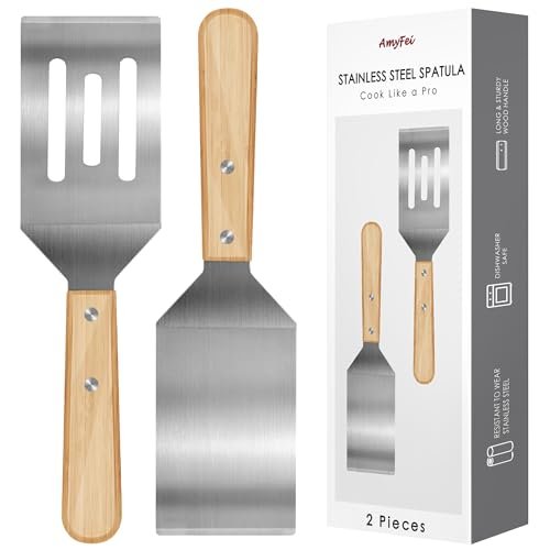 2 Pieces Stainless Steel Spatula Set,Metal Spatula with...