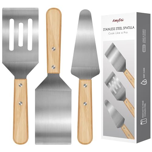 3 Pieces Stainless Steel Spatula Set,Metal Spatula for...