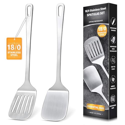 2 Pcs Stainless Steel Spatulas Set, Metal Solid Slotted...