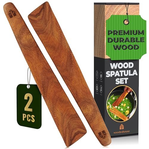 Wooden Spatula for Cooking Set of 2-12 Inch Nonstick Teak
