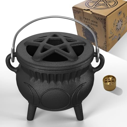 Aurionix Triple Moon Cast Iron Cauldron with Handle, Mini...