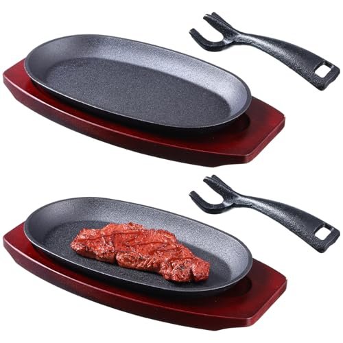Mifoci 2 Pcs Oval Cast Iron Fajita Sizzling Plate