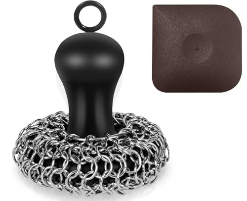 Cast Iron Cleaner Scrubber with Pan Scraper, Chainmail...