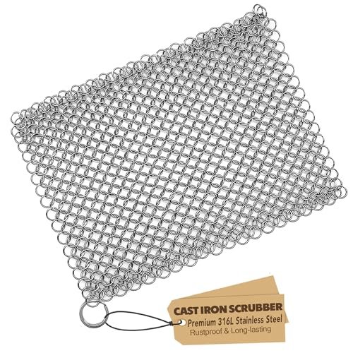 TOPULORS Cast Iron Scrubber 316 Stainless Steel Chainmail Sc - Best Tool to Clean Cast Iron Skillet review