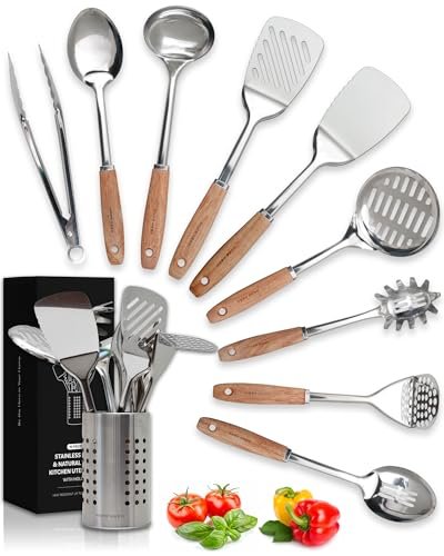 Home Hero Stainless Steel Kitchen Utensils Set, Wood Handle