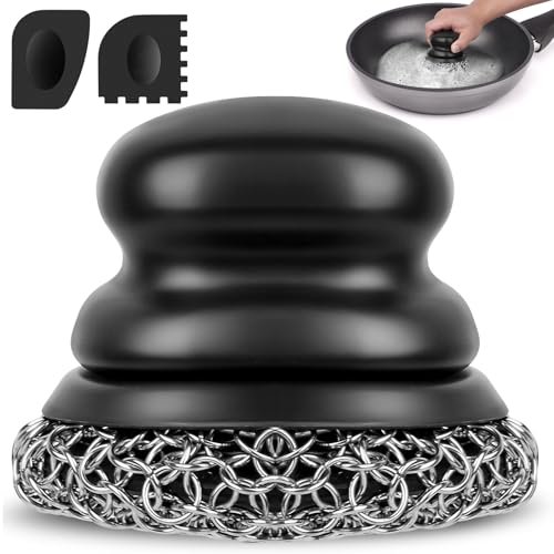 Onewly Cast Iron Scrubber and Scraper, Chain Mail Scrubber
