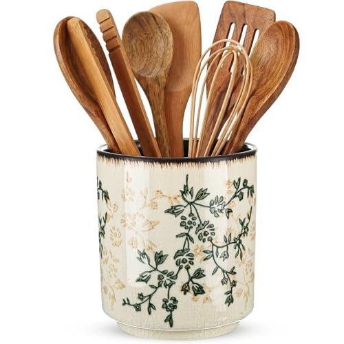 Teecyhooo Kitchen Ceramic Utensil Holder Rustic 5.5