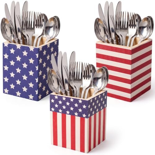 Ferrochef 3 Pack Wooden Patriotic Utensil Holder, 4th of...