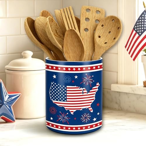 FYSUIMU Patriotic Ceramic Utensil Holder American Flag...