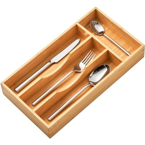 Umilife Bamboo Kitchen Drawer Organizer, 7 Inch Silverware...