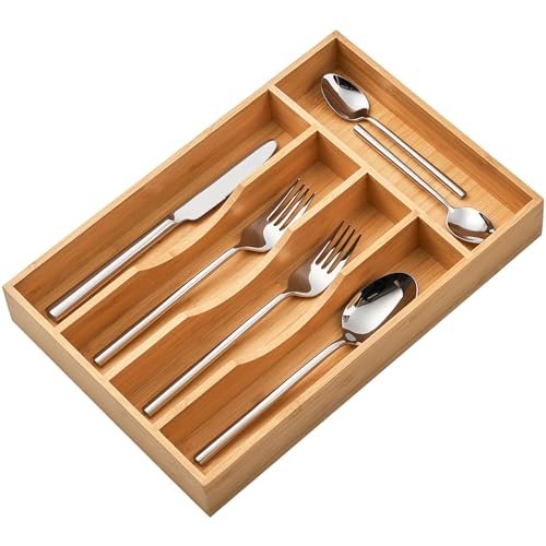 Umilife Bamboo Kitchen Drawer Organizer, 8.25 Inch Utensils...