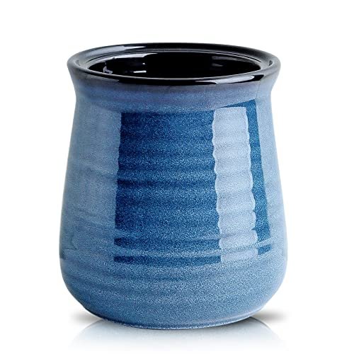 HASENSE Utensil Holder for Kitchen Counter 7.1” Blue Ceramic