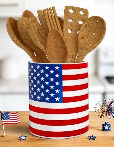 Whaline Patriotic Ceramic Utensil Holder 4th of July...