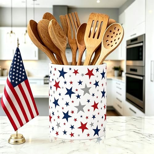 Mezeathos 4th of July Ceramic Utensil Holder Patriotic Red...