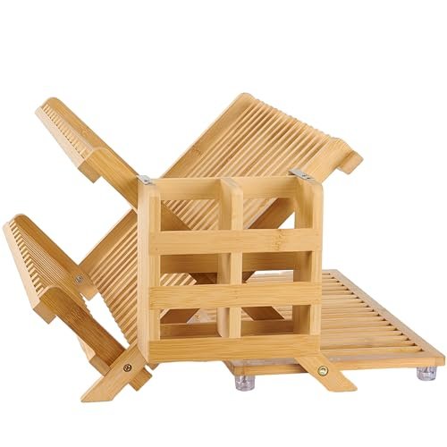 NOVAYEAH Bamboo Dish Drying Rack with Utensil Holder...
