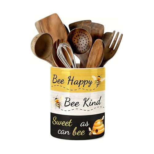 Bee Utensil Holder, Honey Bees Ceramic Kitchen Crock