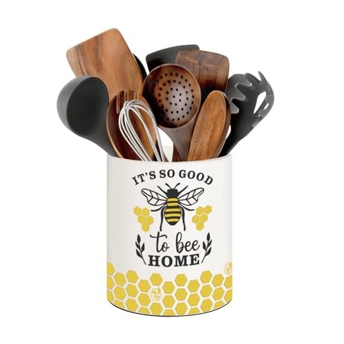 BOXJINCO Bee Kitchen Decor, 6.5inch Ceramic Utensil Holder